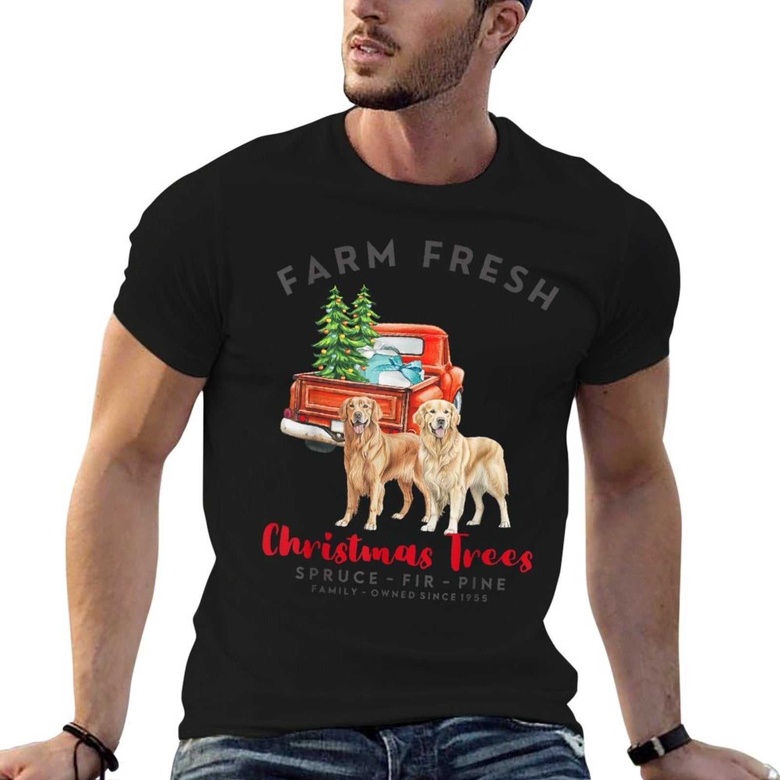 Golden Retriever Christmas Farm Fresh Christmas Trees  Quick-drying T-Shirt