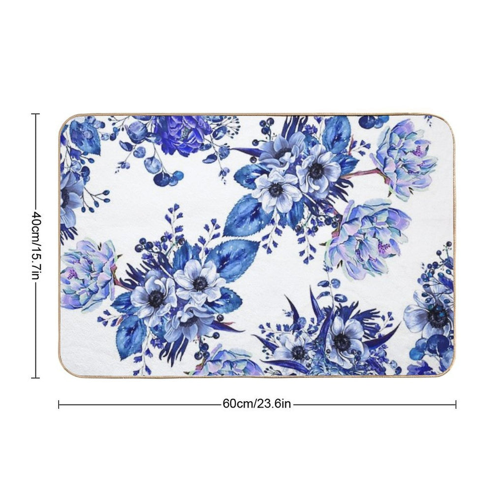 Blue Floral Design  Pet-Safe Bath Mat