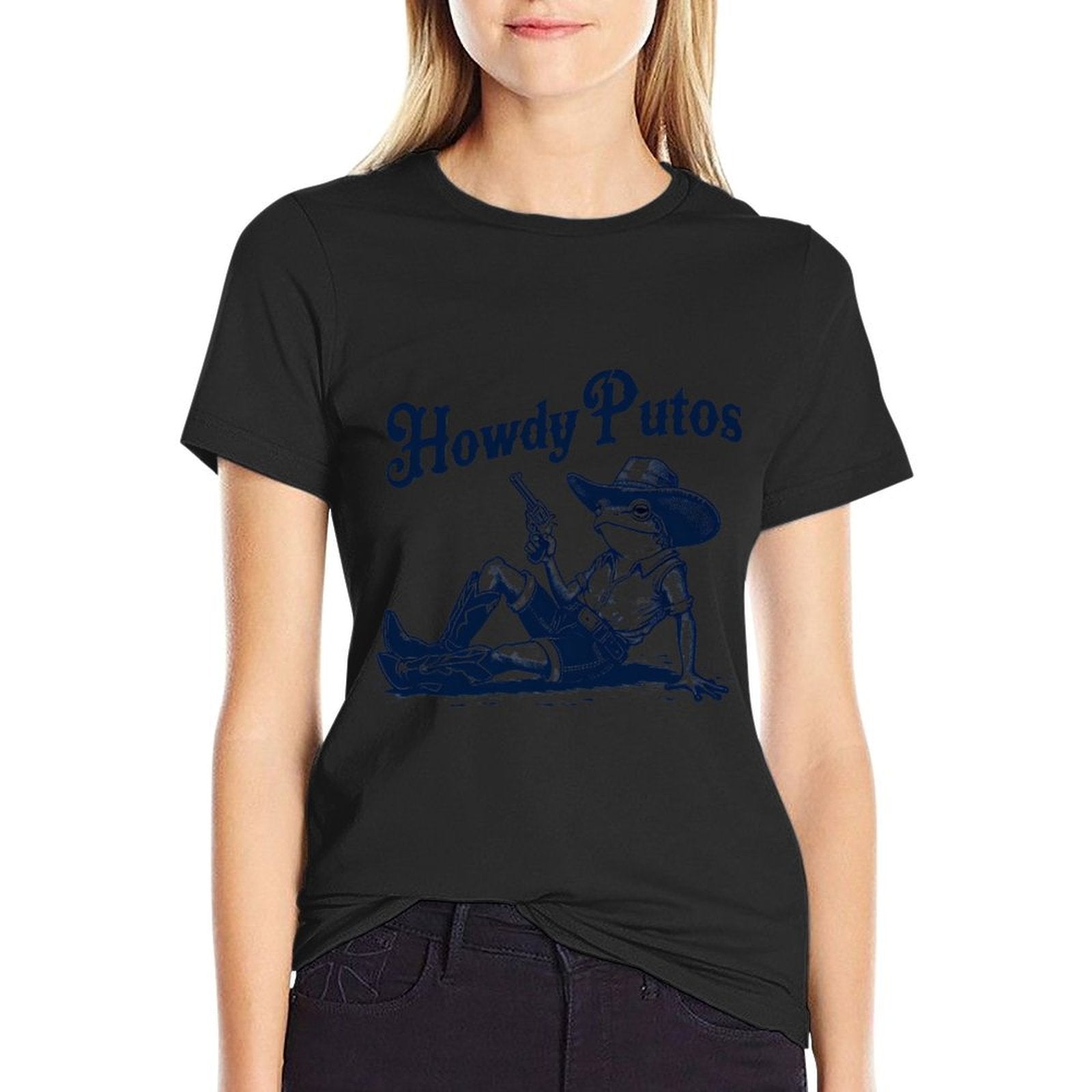 Howdy Putos – Funny Cowboy Frog Western Meme  Oversized Silhouette T-Shirt