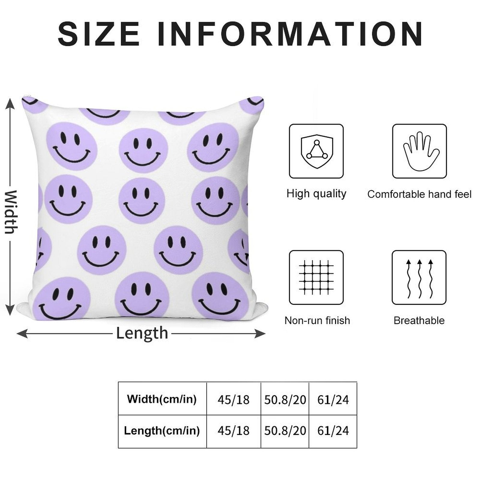 Purple Preppy Smile Print Soft High-Density Material Throw Pillow