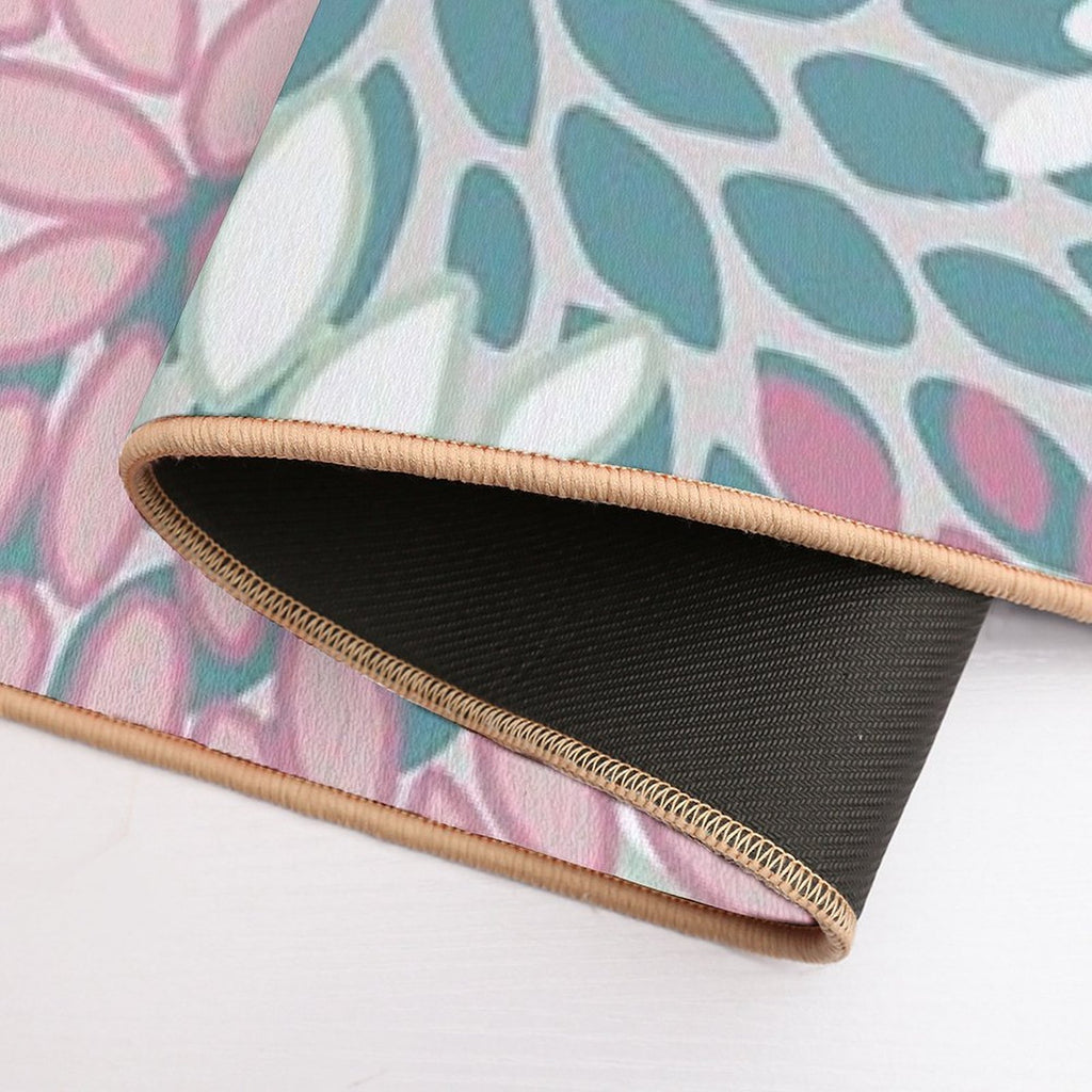 Soft Flower Pattern, Pink, Green, Teal And White  Easy To Clean Bath Mat