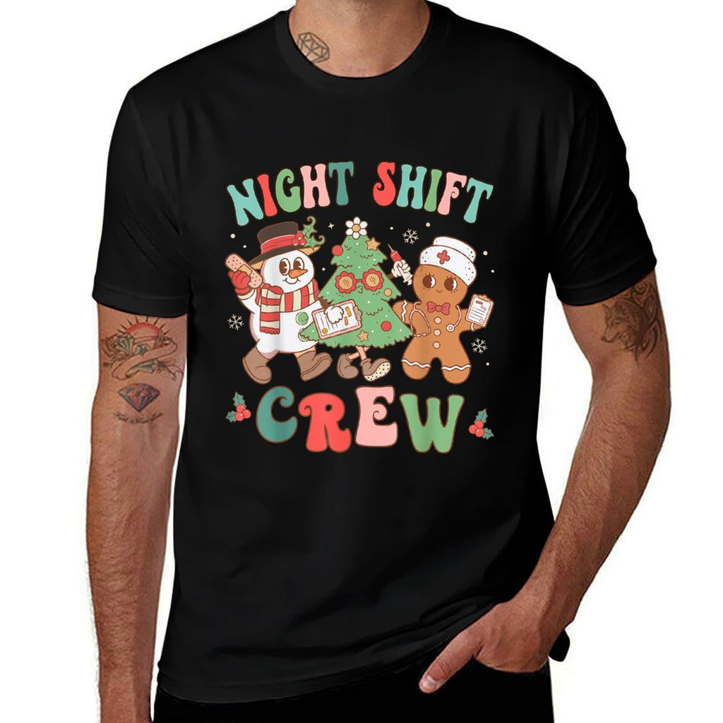 Retro Night Shift Nurse Crew Christmas Night Shift Nursing  Polyester Blend T-Shirt