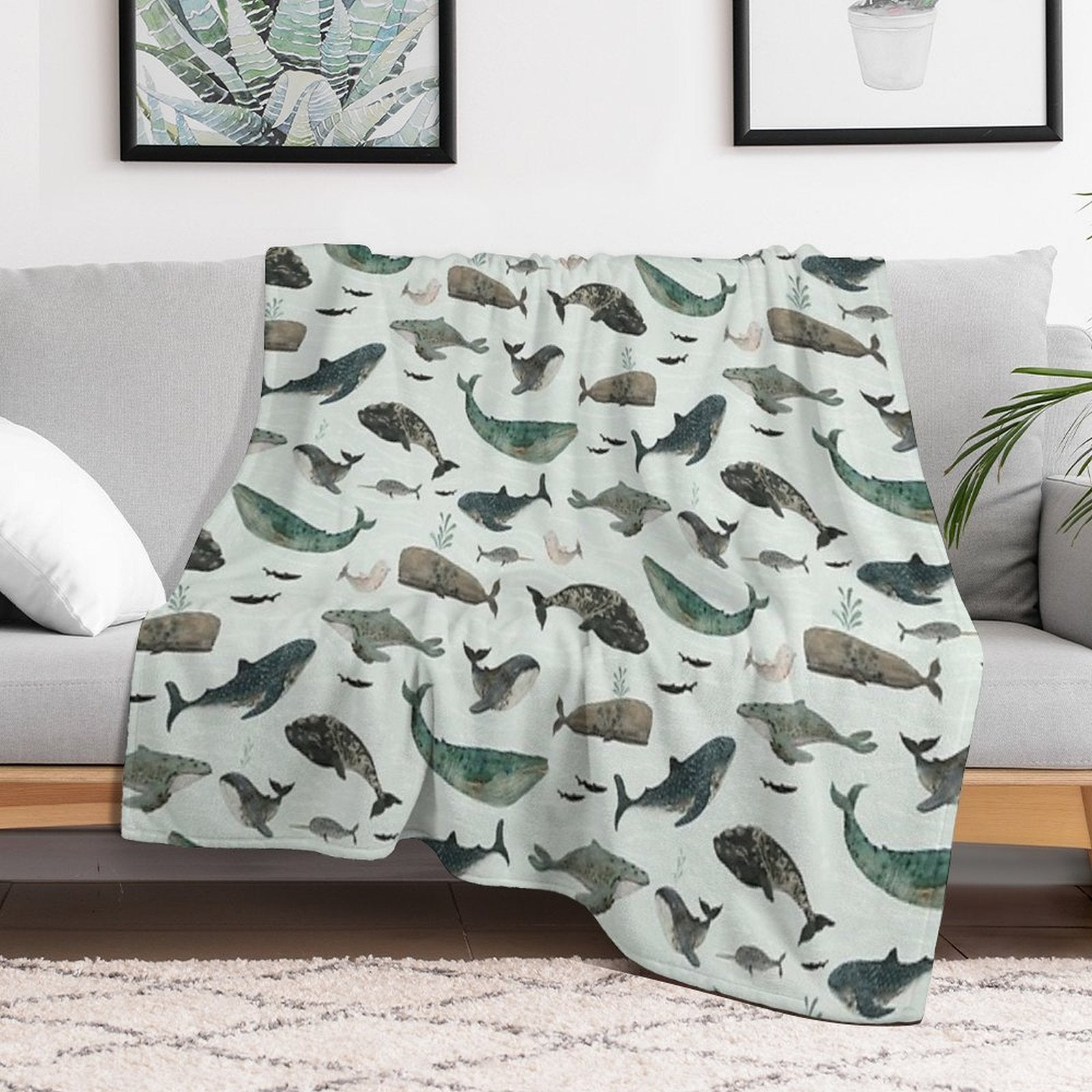 Tattooed Whales Wrinkle-free Throw Blanket