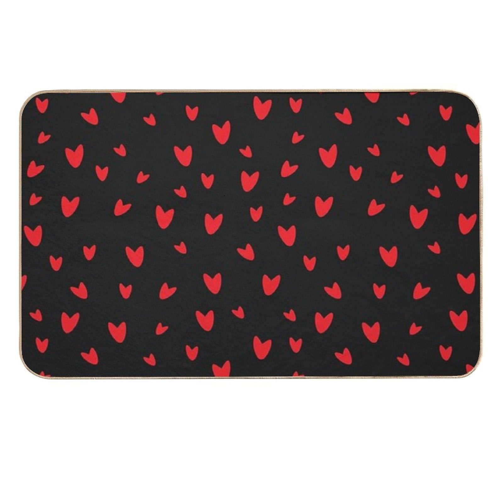 Hearts on Black Background Durable Bath Mat