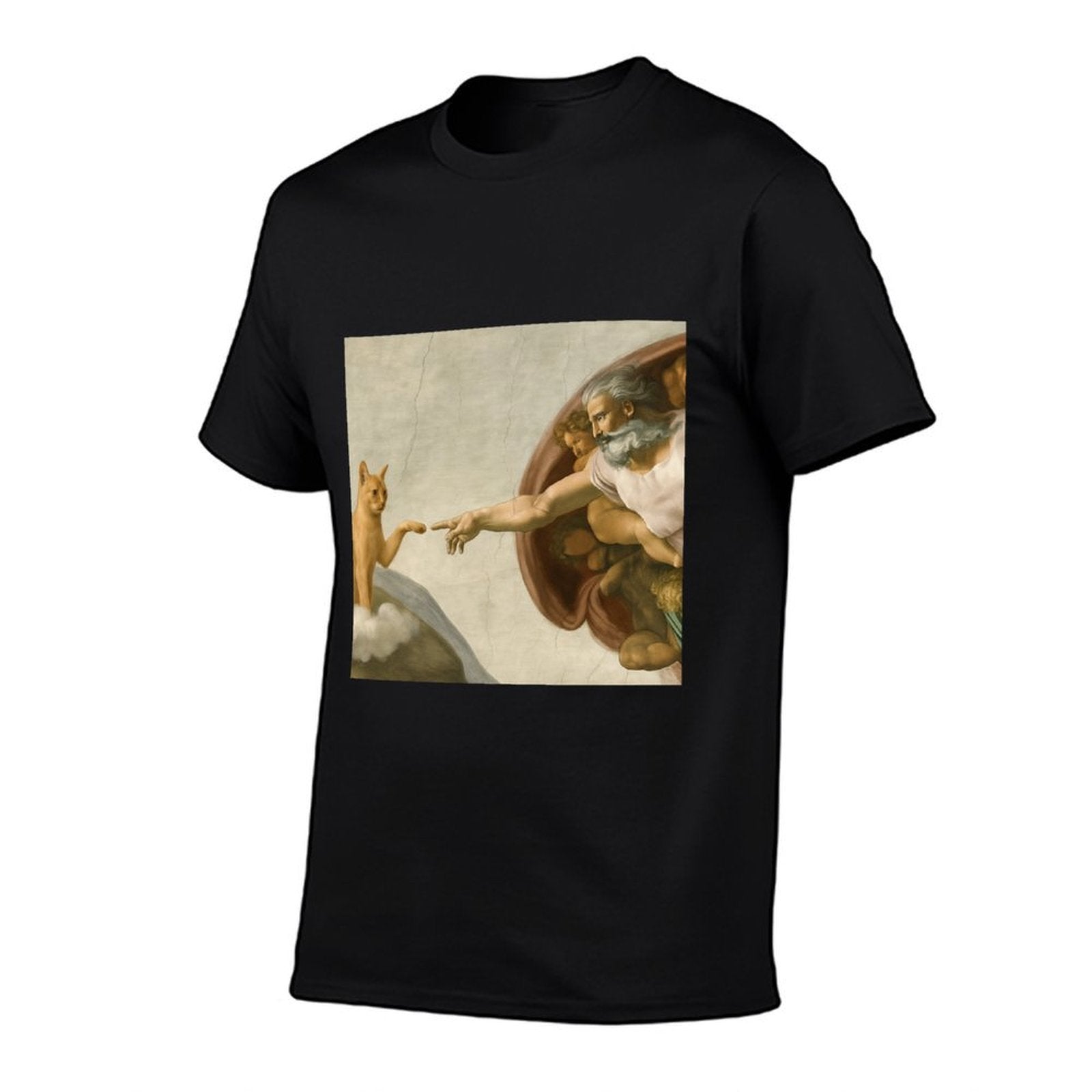 Funny Cat God Creation of Adam Meme Jesus  Tagless Design T-Shirt