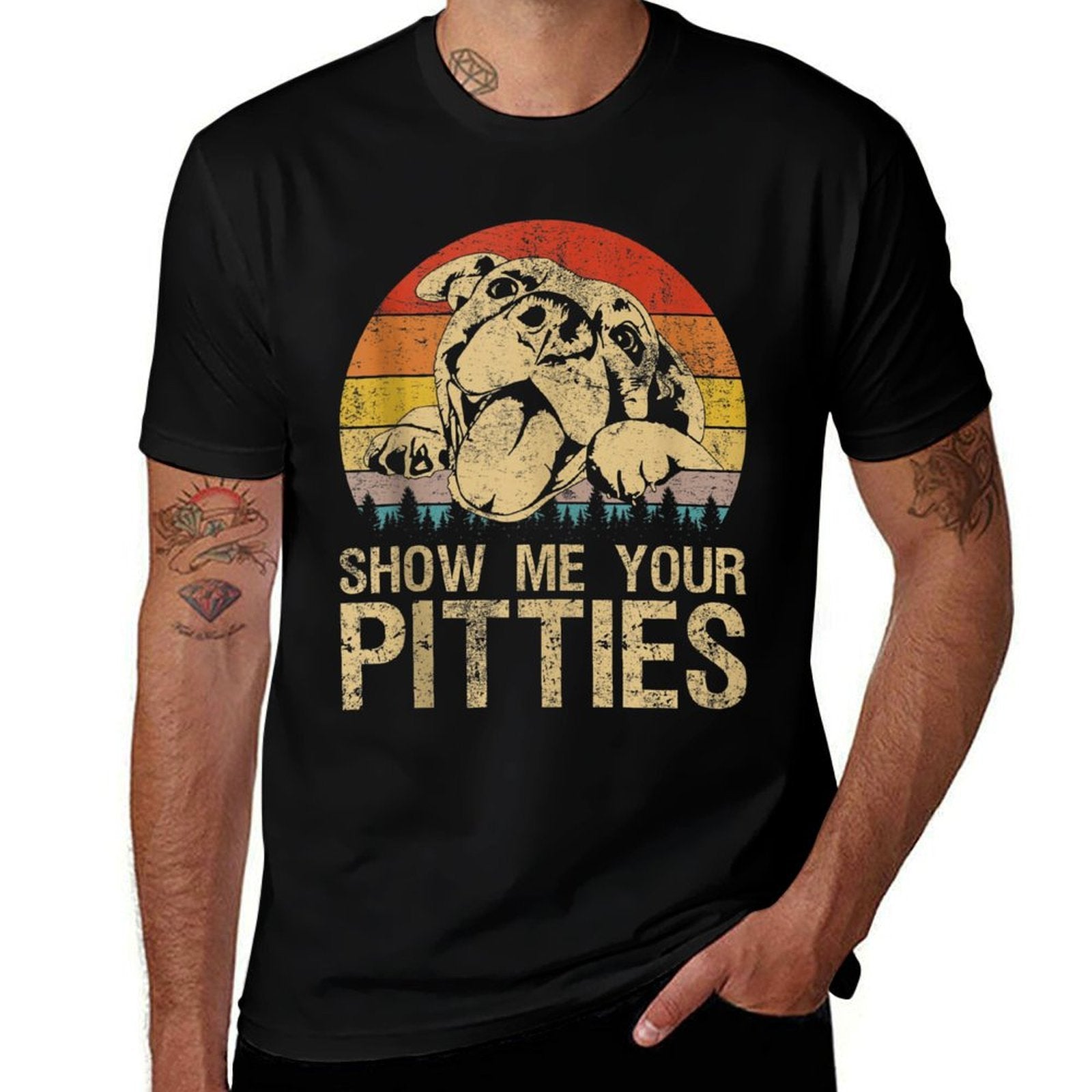 Show Me Your Pitties Funny Pitbull Dog Lovers Retro Vintage  Moisture-wicking T-Shirt