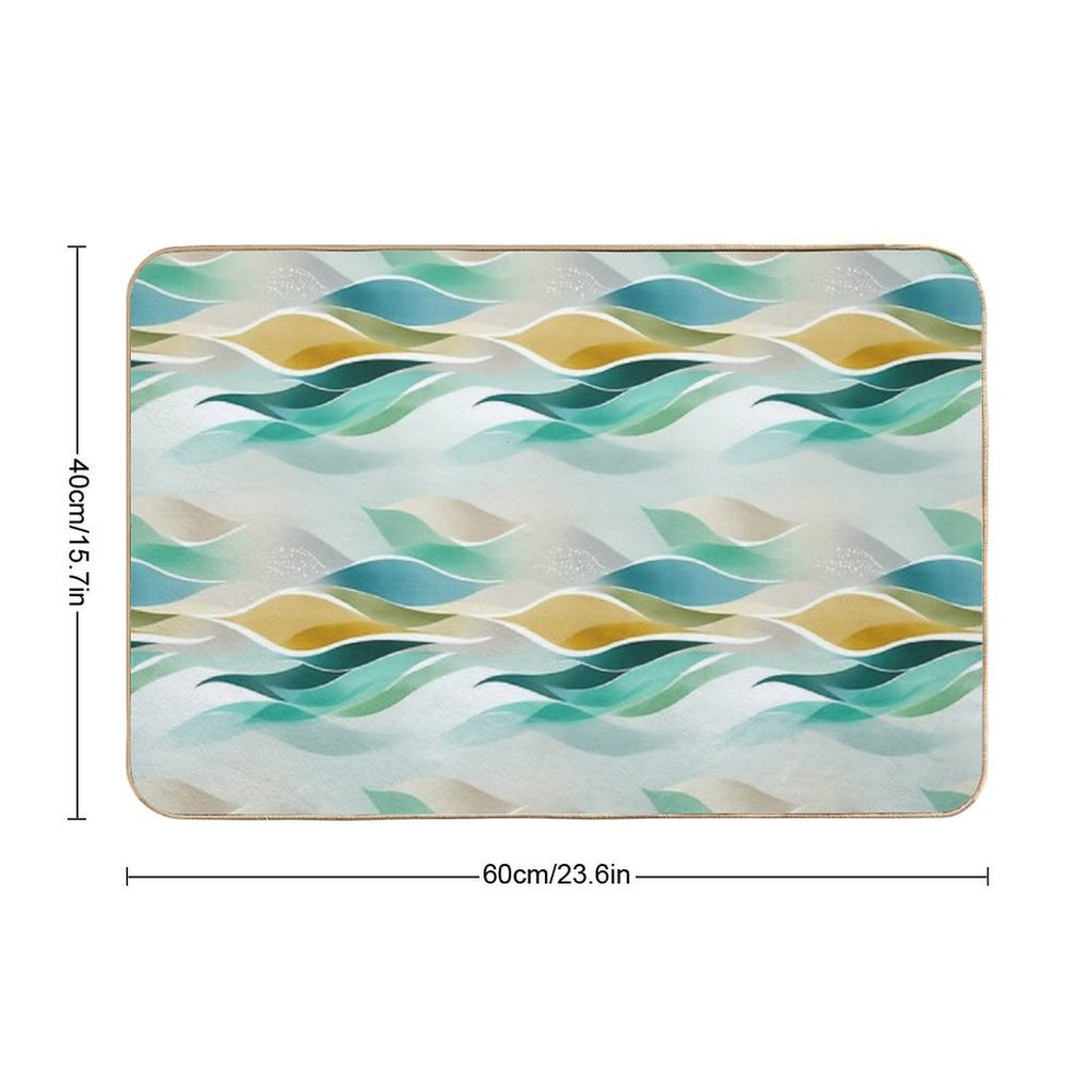 Ethereal Flowing Waves in Teal, Gold, And Cream  Non-Slip Bath Mat