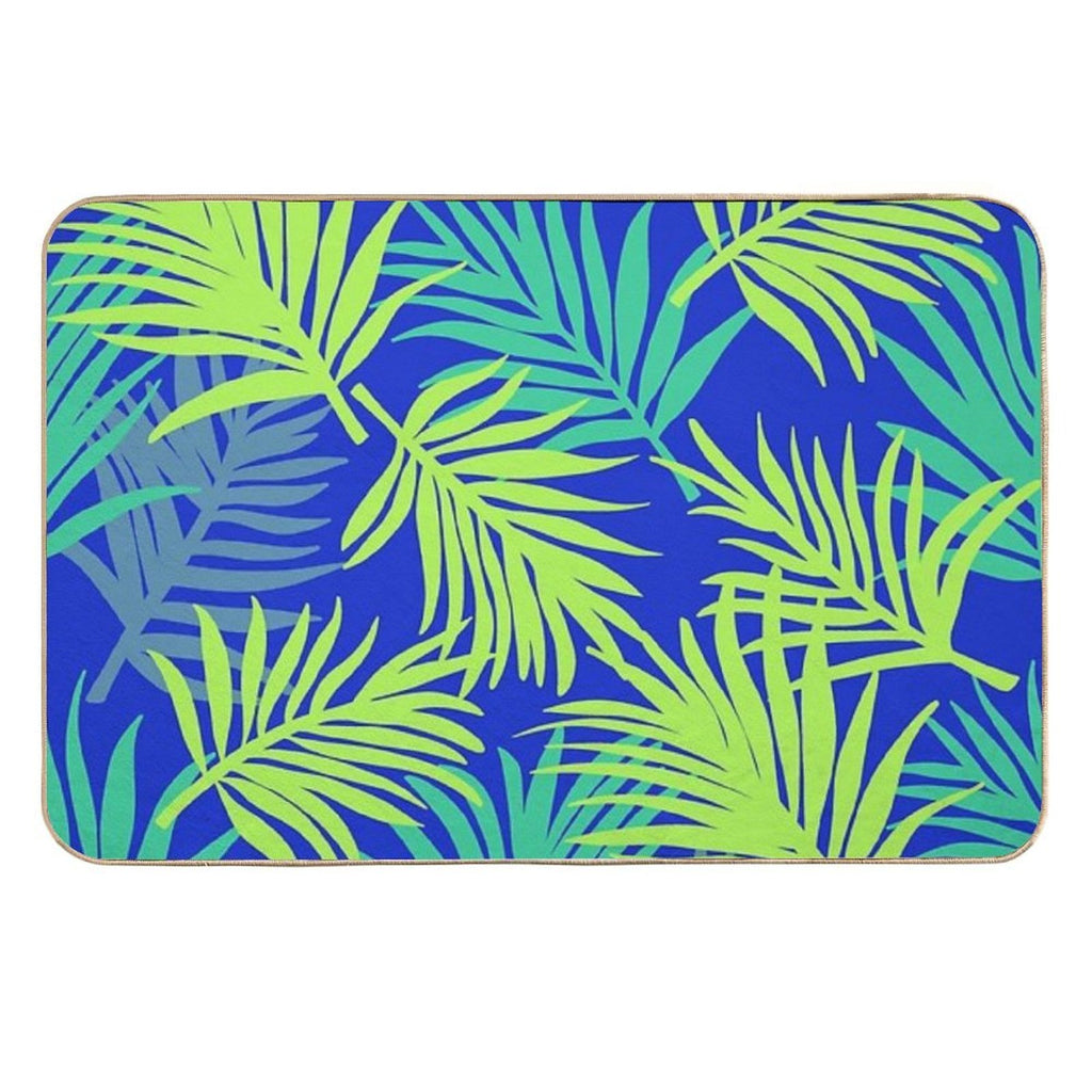 Tropical Pattern  Blue & Green Palm Leaf  Versatile Bath Mat