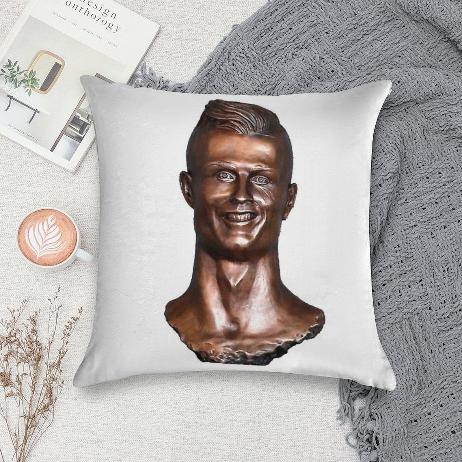 Cristiano Ronaldo Statue Soft Skin-Friendly Throw Pillow