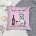 Westie And Wine Funny Dog Soft Decorative Cover Throw Pillow