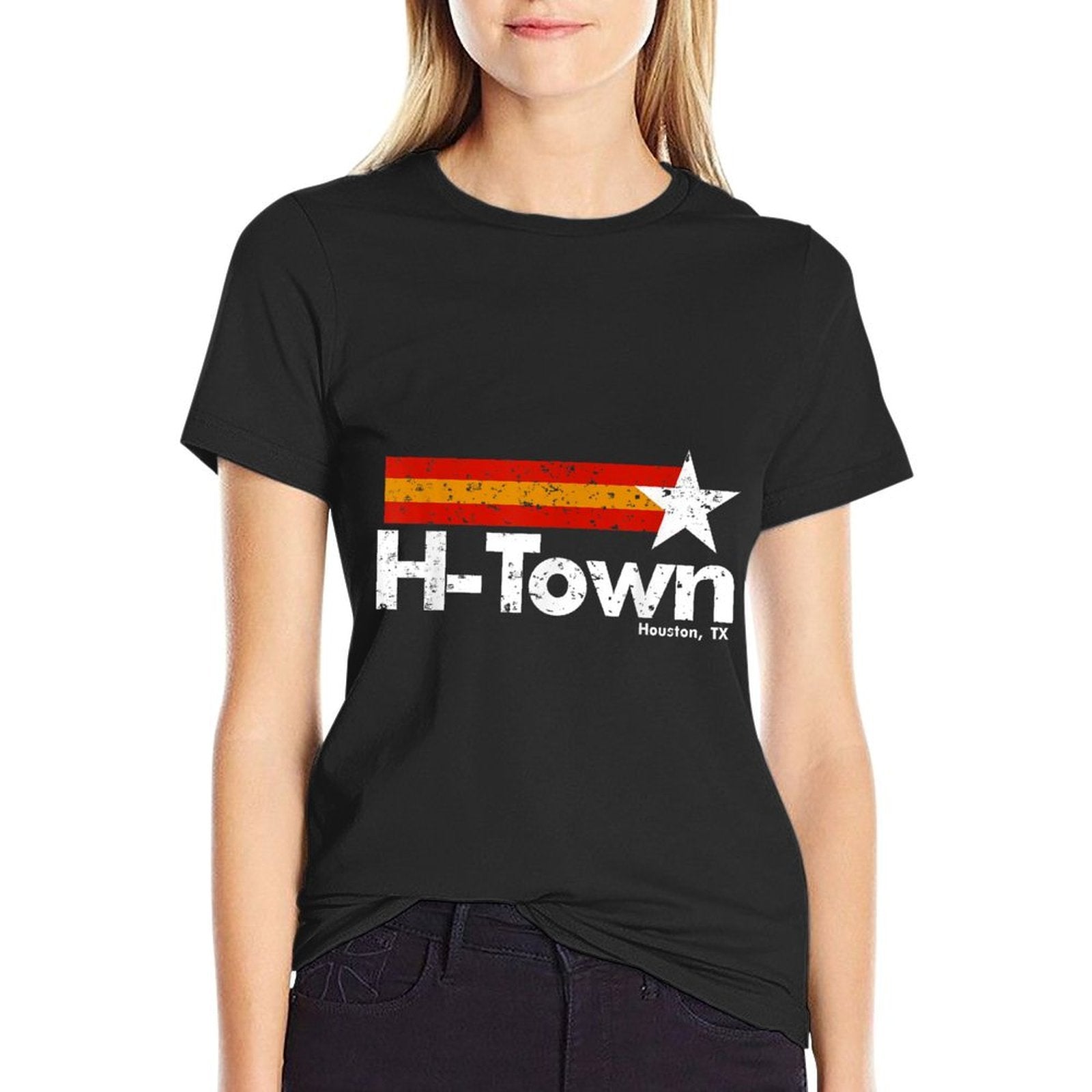 H Town Houston Texas  Heathered Texture T-Shirt