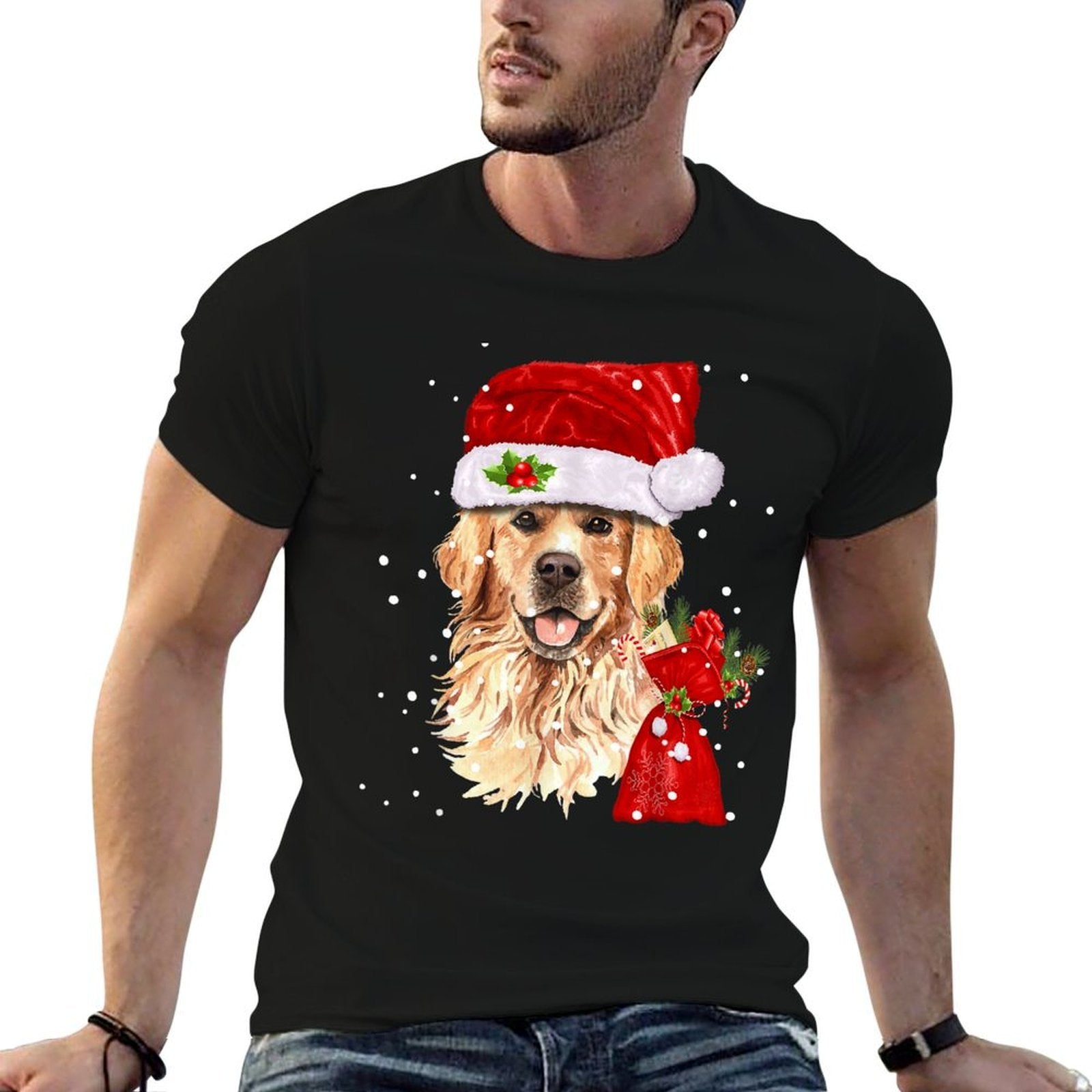 Golden Retriever T Dog Christmas Light Holiday Party  Vintage-inspired T-Shirt