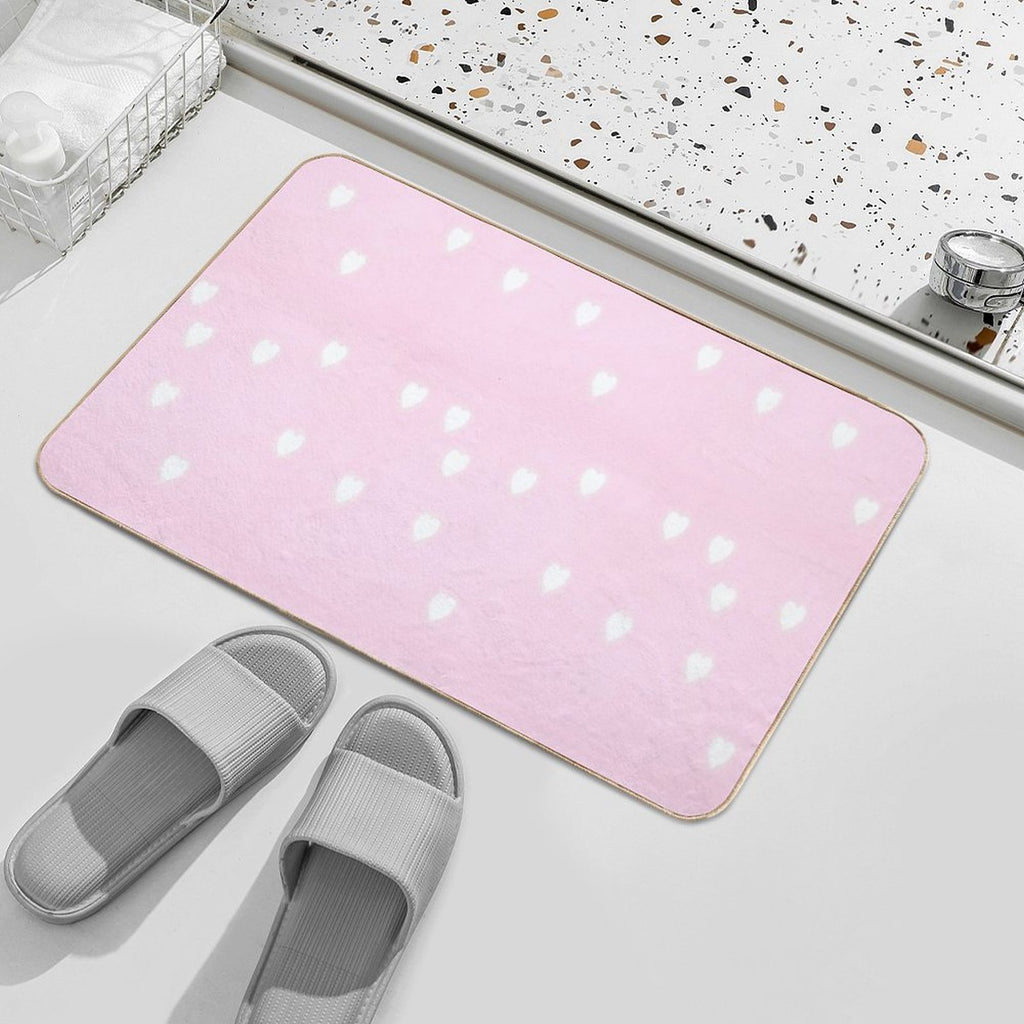 White Hearts on Pink  Stain-Proof Bath Mat