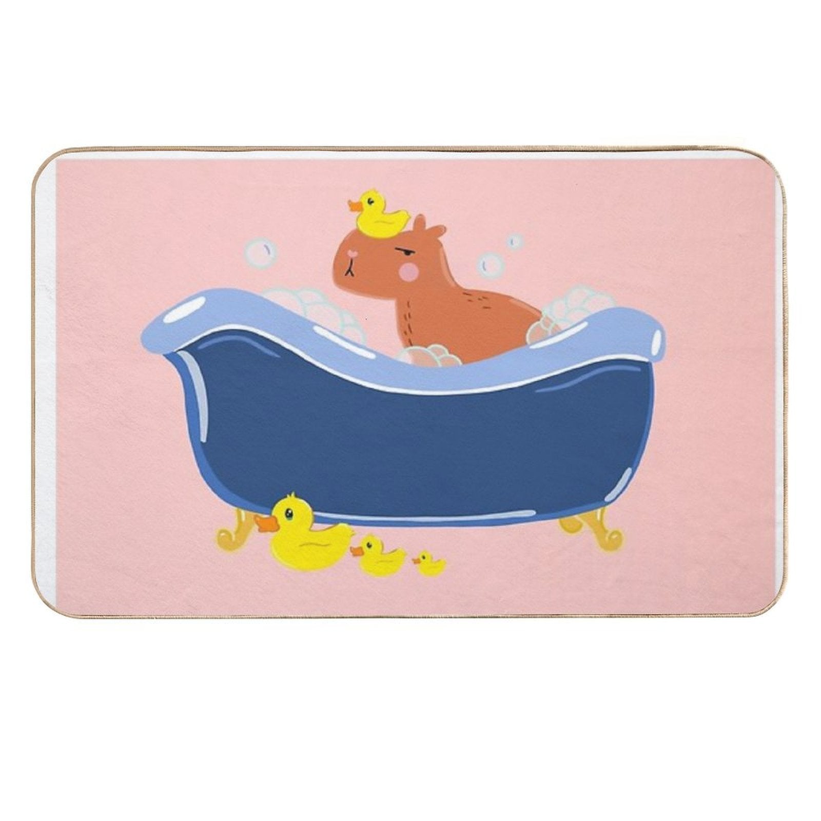 Capybara Taking A Bubble Bath with A Rubber Duck  Versatile Bath Mat