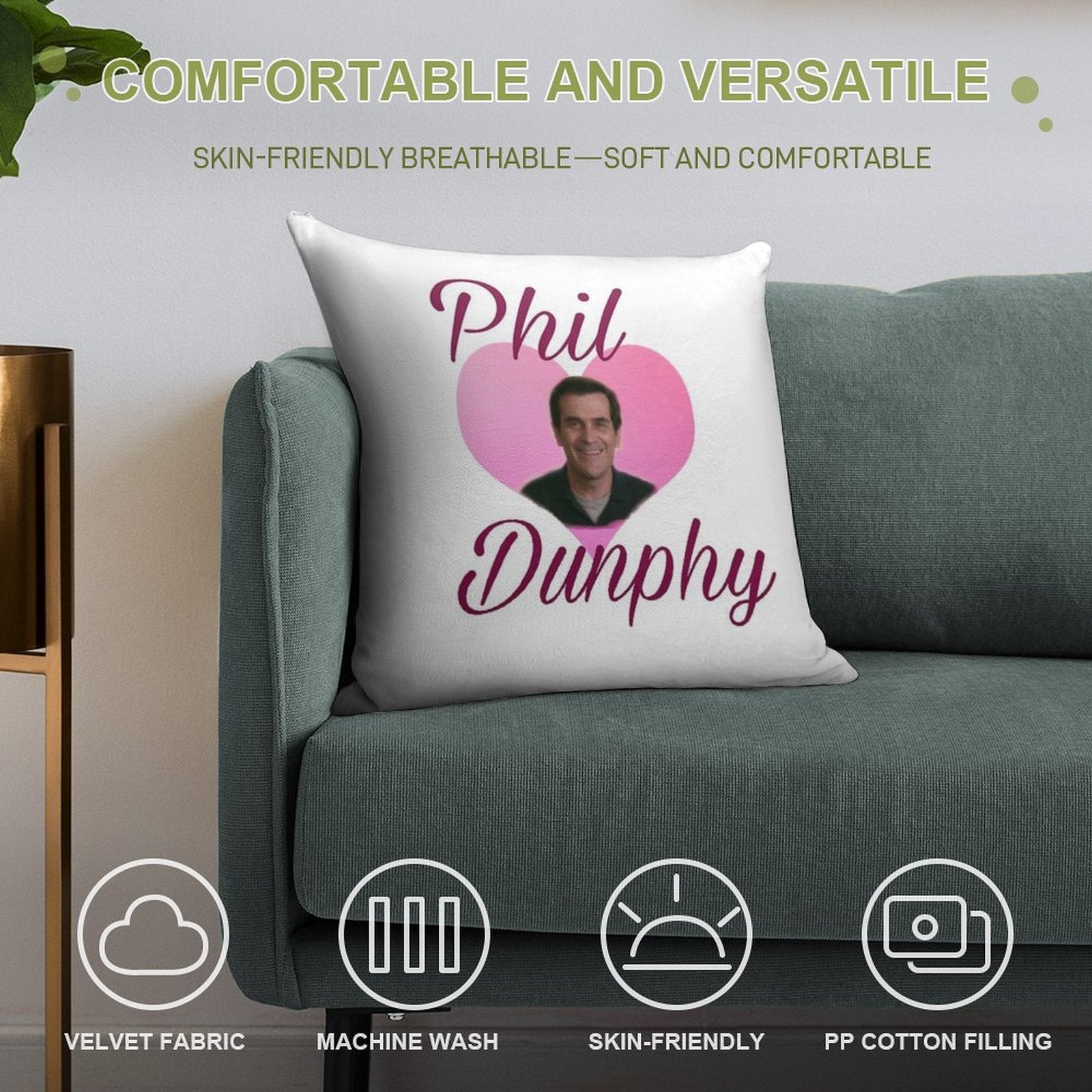 Modern Family Phil Dunphy Heart Meme Soft Bedroom Essential Throw Pillow