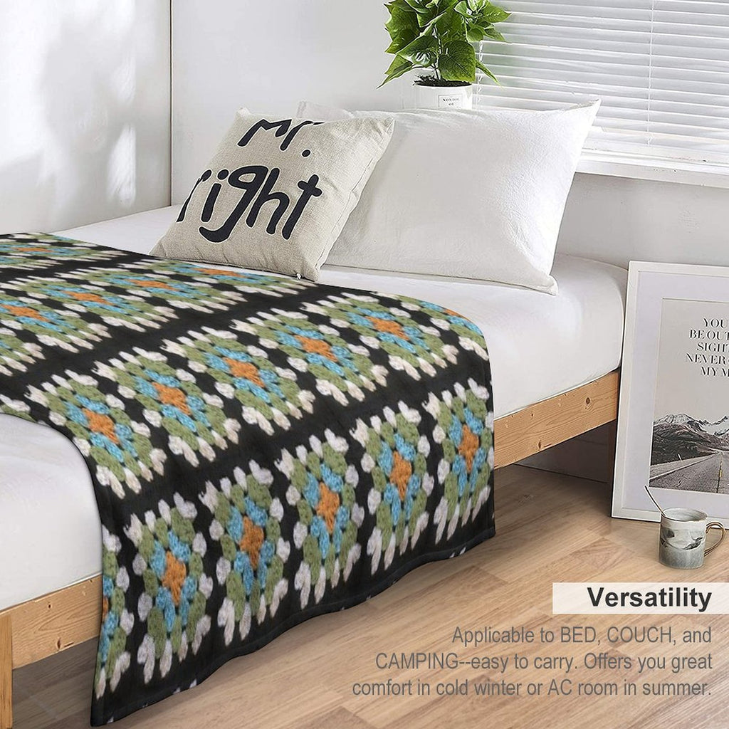 Orange, Blue And Green Granny Square Premium Throw Blanket