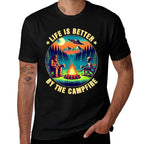 Camping Life Is Better By Campfire Drinking Bigfoot Alien  Easy-care T-Shirt