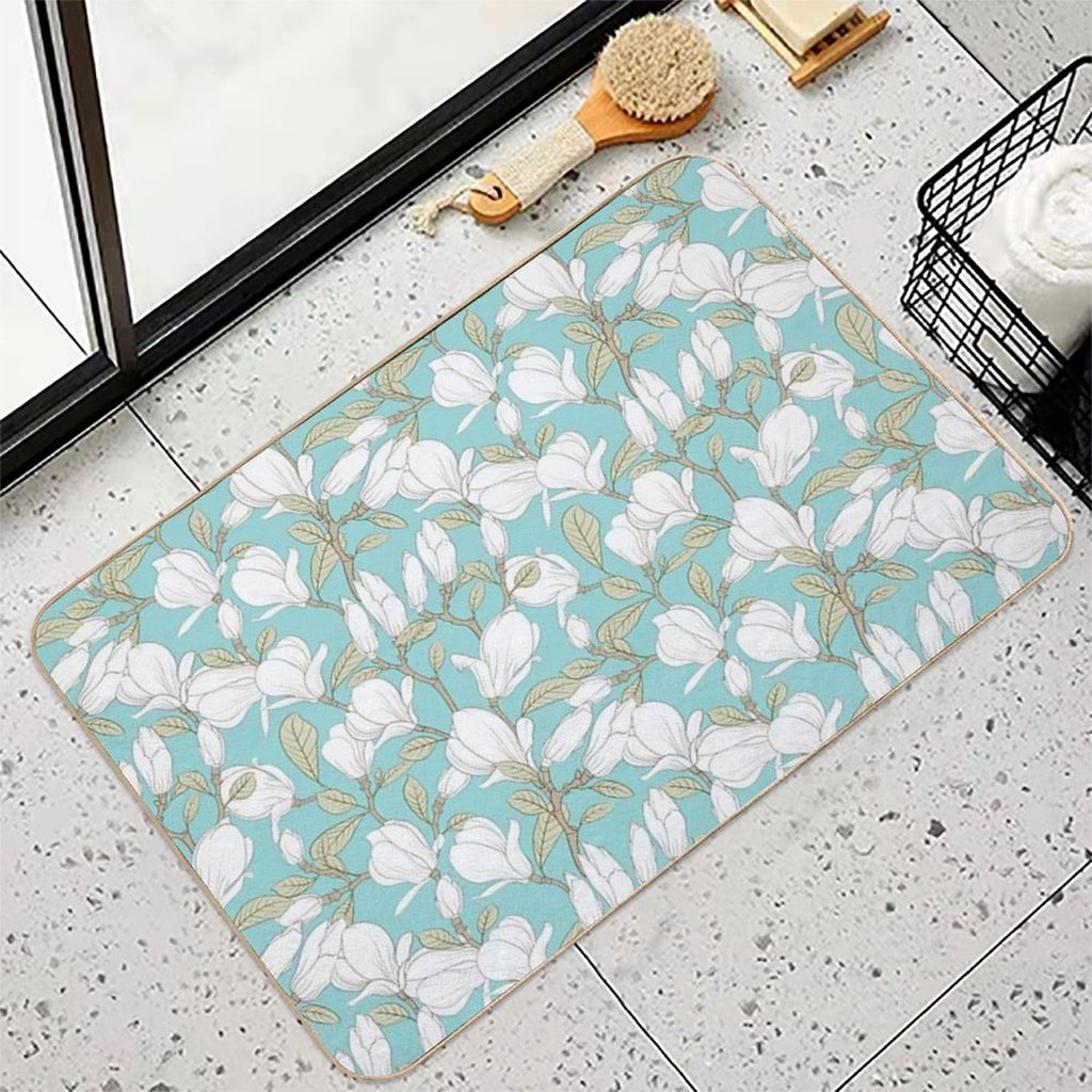Botanical Seamless Pattern Blooming Flower Magnolia  Repositionable Bath Mat