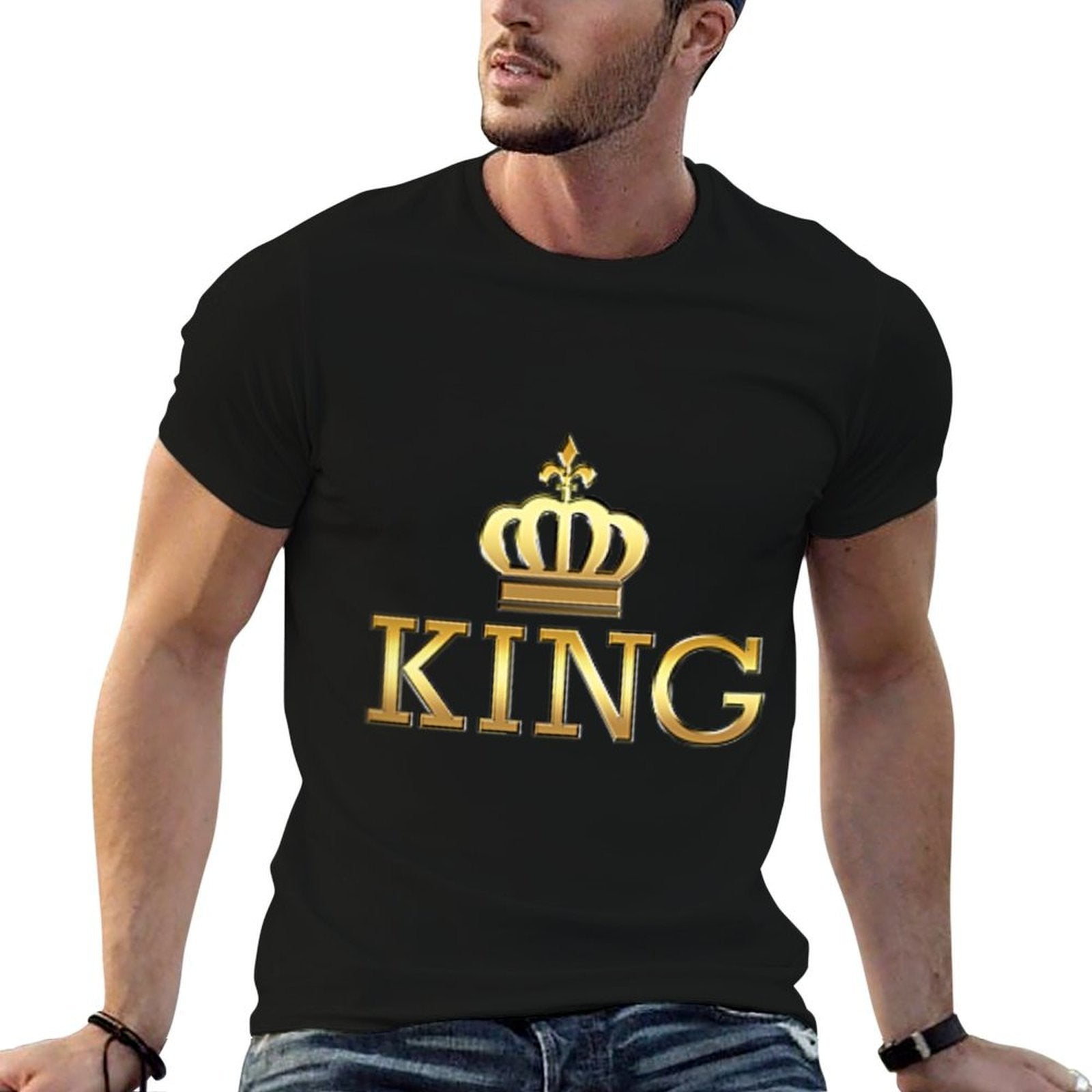 King with Crown Cool Funny Graphic Design for Him Men Boy  Wrinkle-resistant T-Shirt