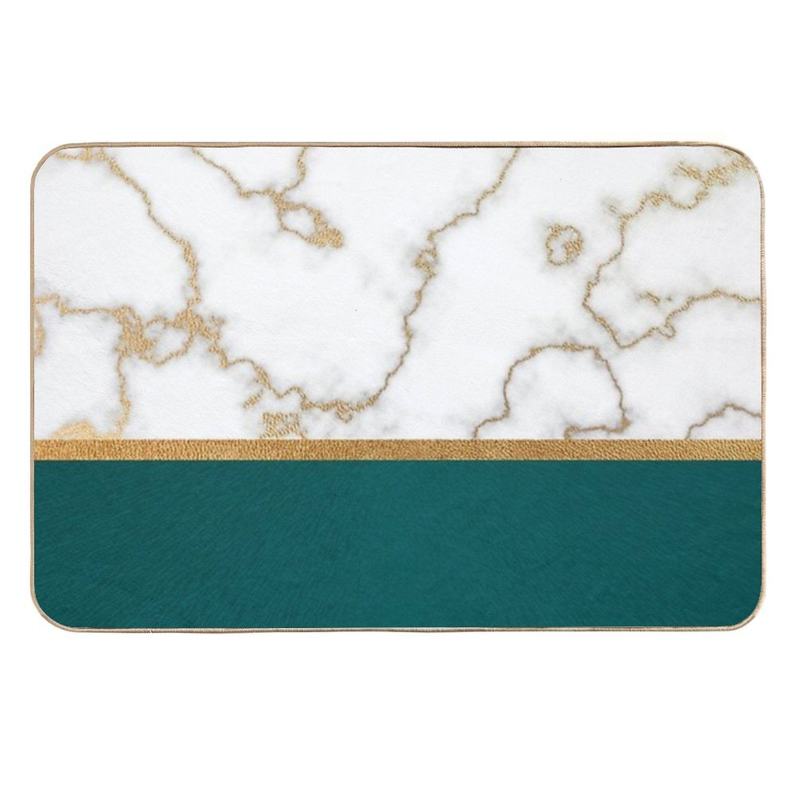 Teal White And Gold Marble Design  Non-Slip Bath Mat
