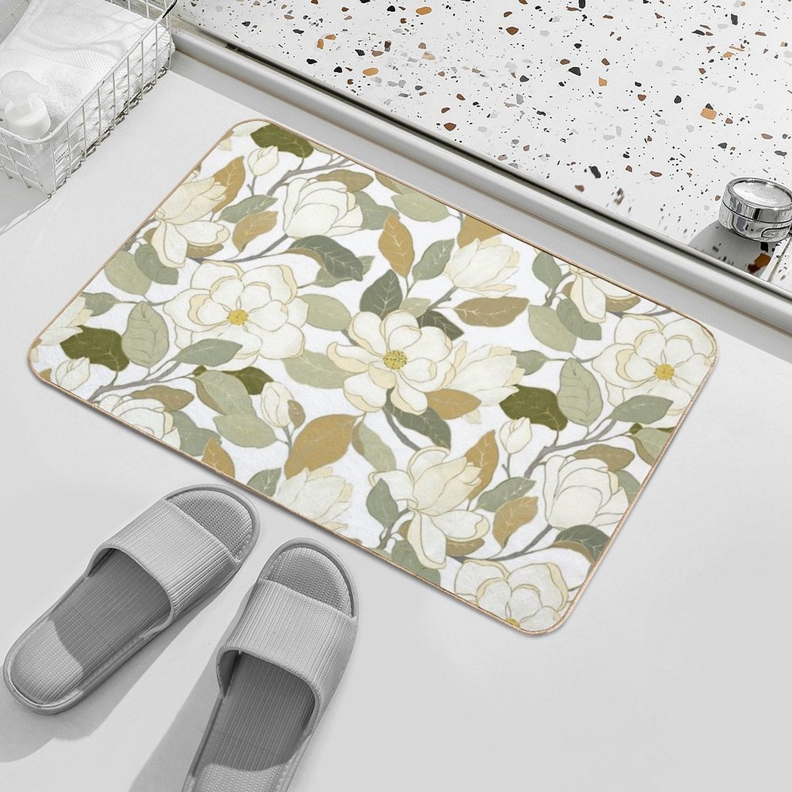 White Magnolia Flowers  Eco-Friendly Bath Mat