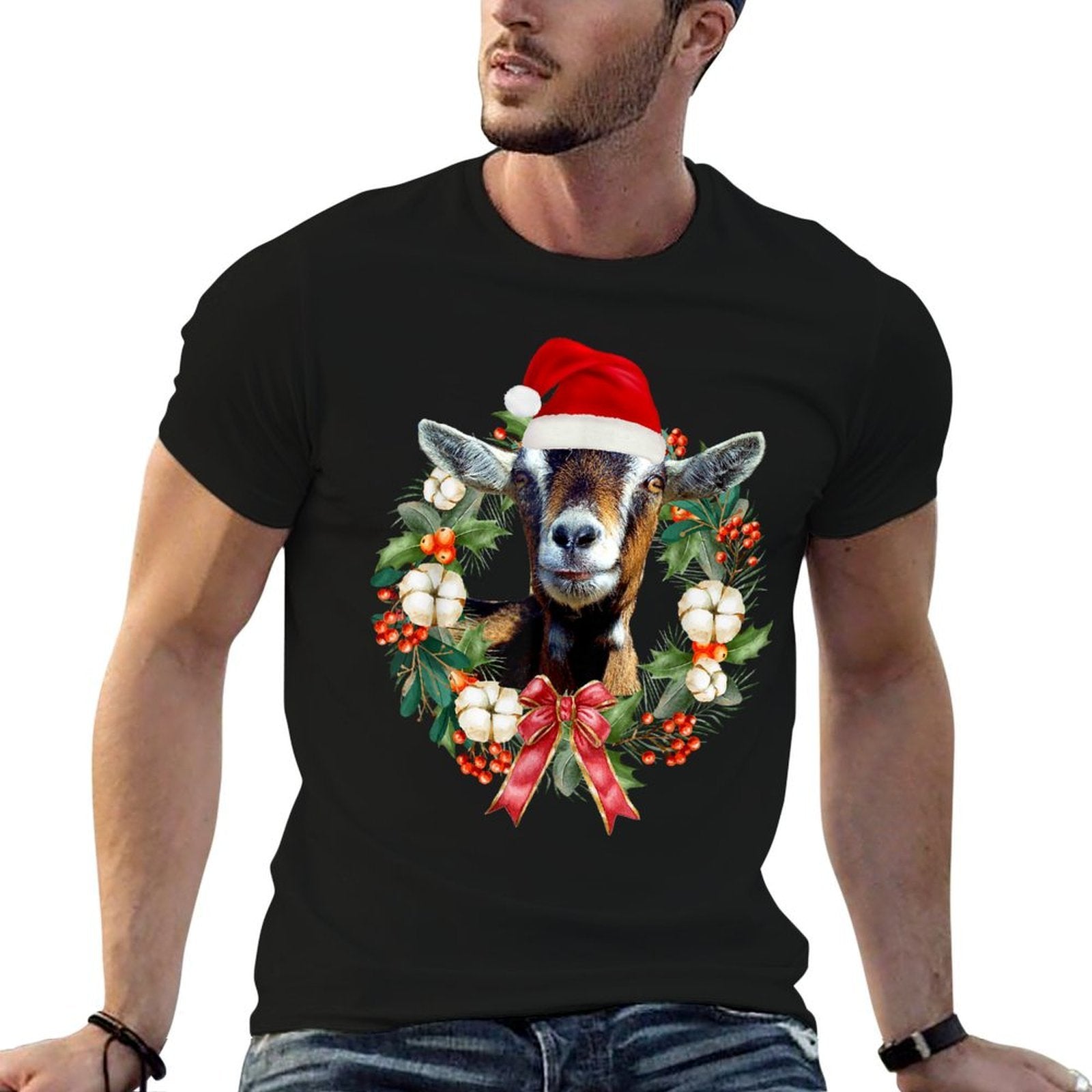 Cute Goats Christmas Funny Farm Animal Christmas  Rolled Sleeves T-Shirt