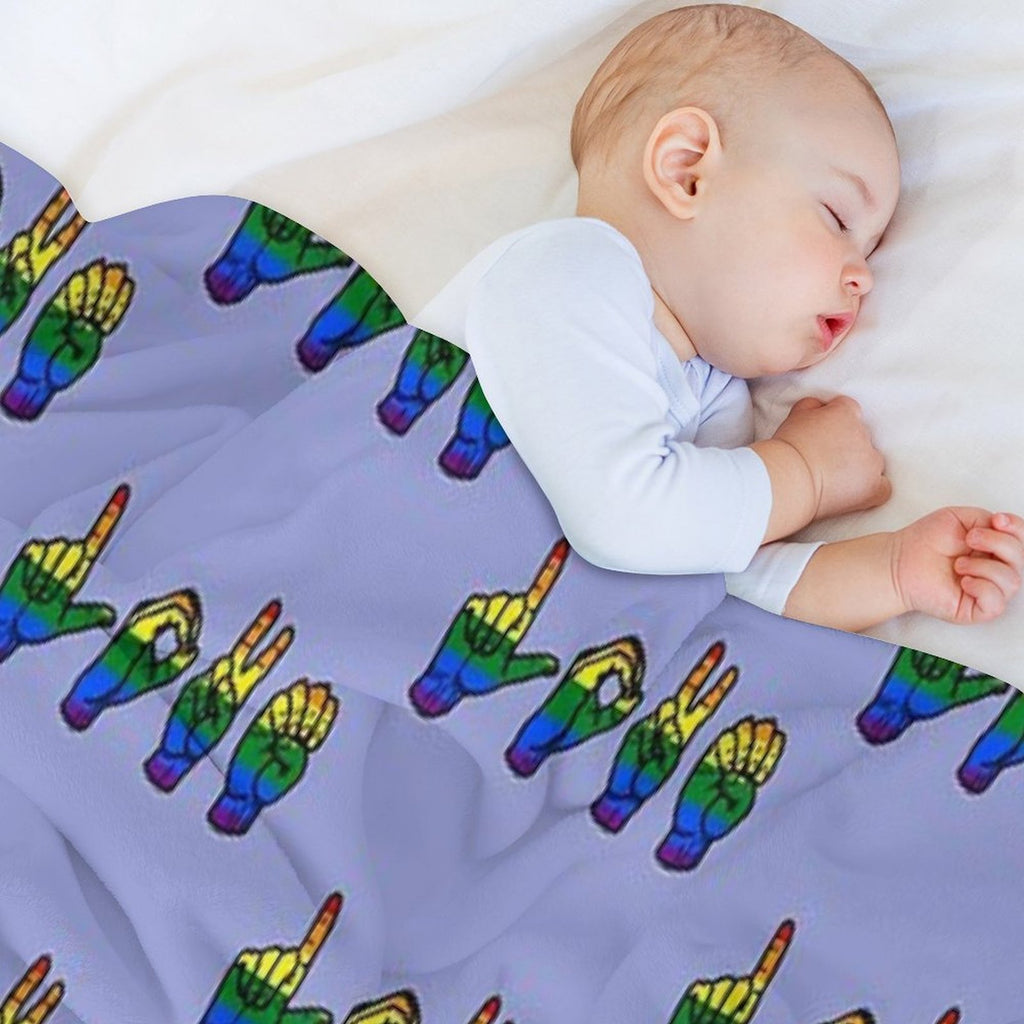 Rainbow LOVE ASL Hands Sustainable Throw Blanket