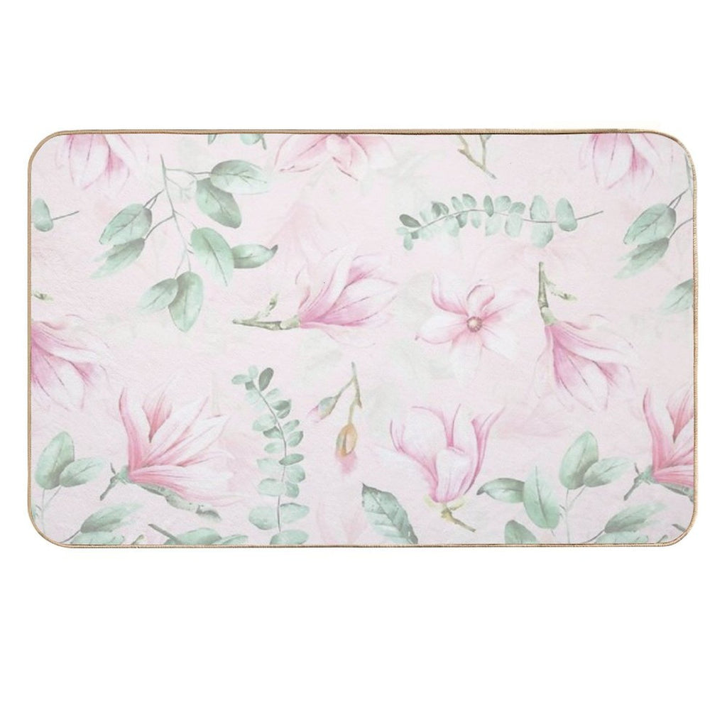 Soft Pink Hand Drawn Watercolor Magnolia Flowers Botanical Garden  Anti-Trip Bath Mat