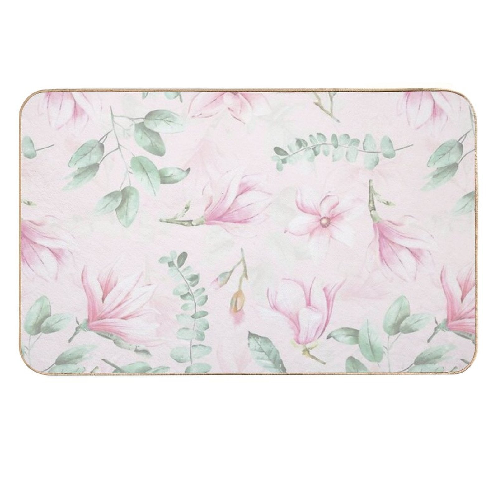 Soft Pink Hand Drawn Watercolor Magnolia Flowers Botanical Garden  Anti-Trip Bath Mat