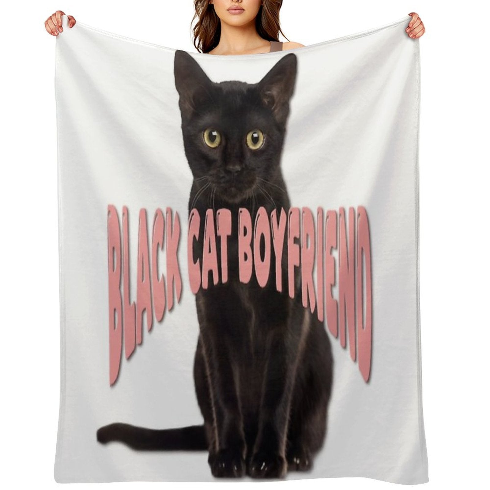 Black Cat Boyfriend Print Gift-ready Throw Blanket