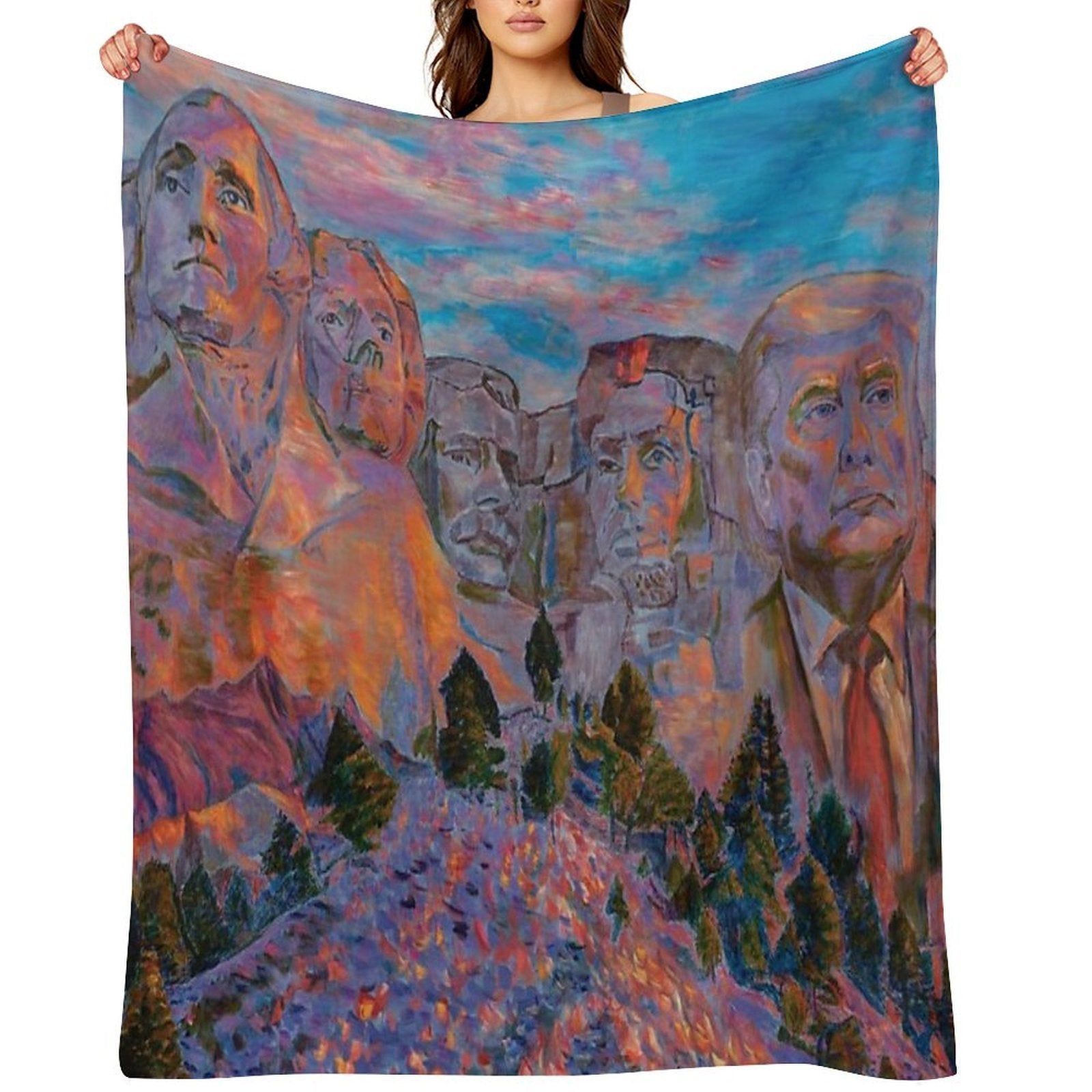 Trump on Mount Rushmore - Original Print Quick-dry Throw Blanket
