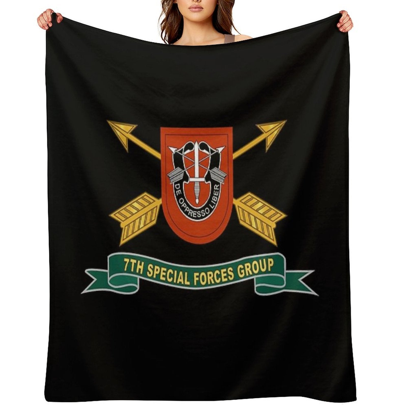 Army - 7th Special Forces Group - Flash W Br - Ribbon X 300 Sustainable Throw Blanket