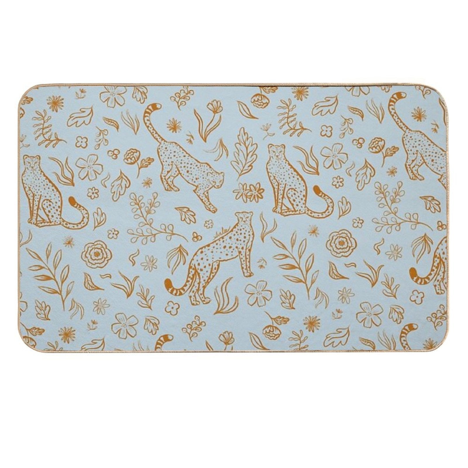 Cheetahs And Plants Boho  Easy Maintenance Bath Mat