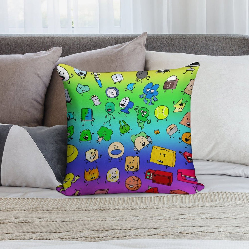 BFDI All Characters (Rainbow) Soft Washable Throw Pillow