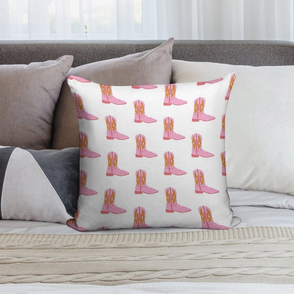 Pink Dolly Cowboy Boot Soft Home Decor Throw Pillow