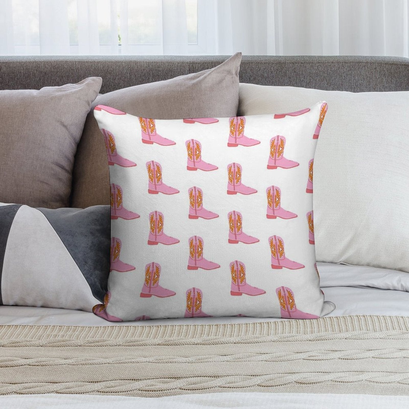 Pink Dolly Cowboy Boot Soft Home Decor Throw Pillow