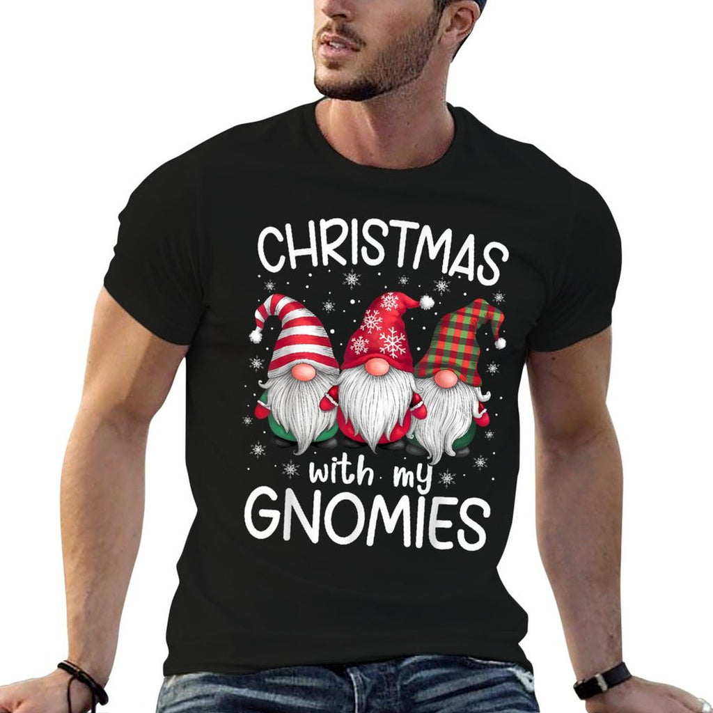 Gnome Family Christmas Men Women Kids Apparel Unisex-Adult Christmas Cartoon Gnome Winter Holiday Black Plaid, Stripe Small  Vintage-inspired T-Shirt