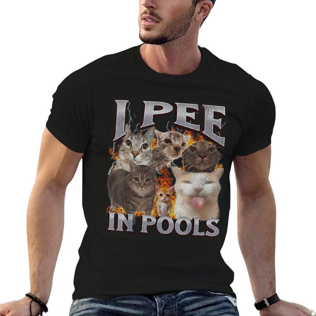 I Pee In Pools Funny Cat Meme Bootleg Graphic for Men Women  Heathered Texture T-Shirt
