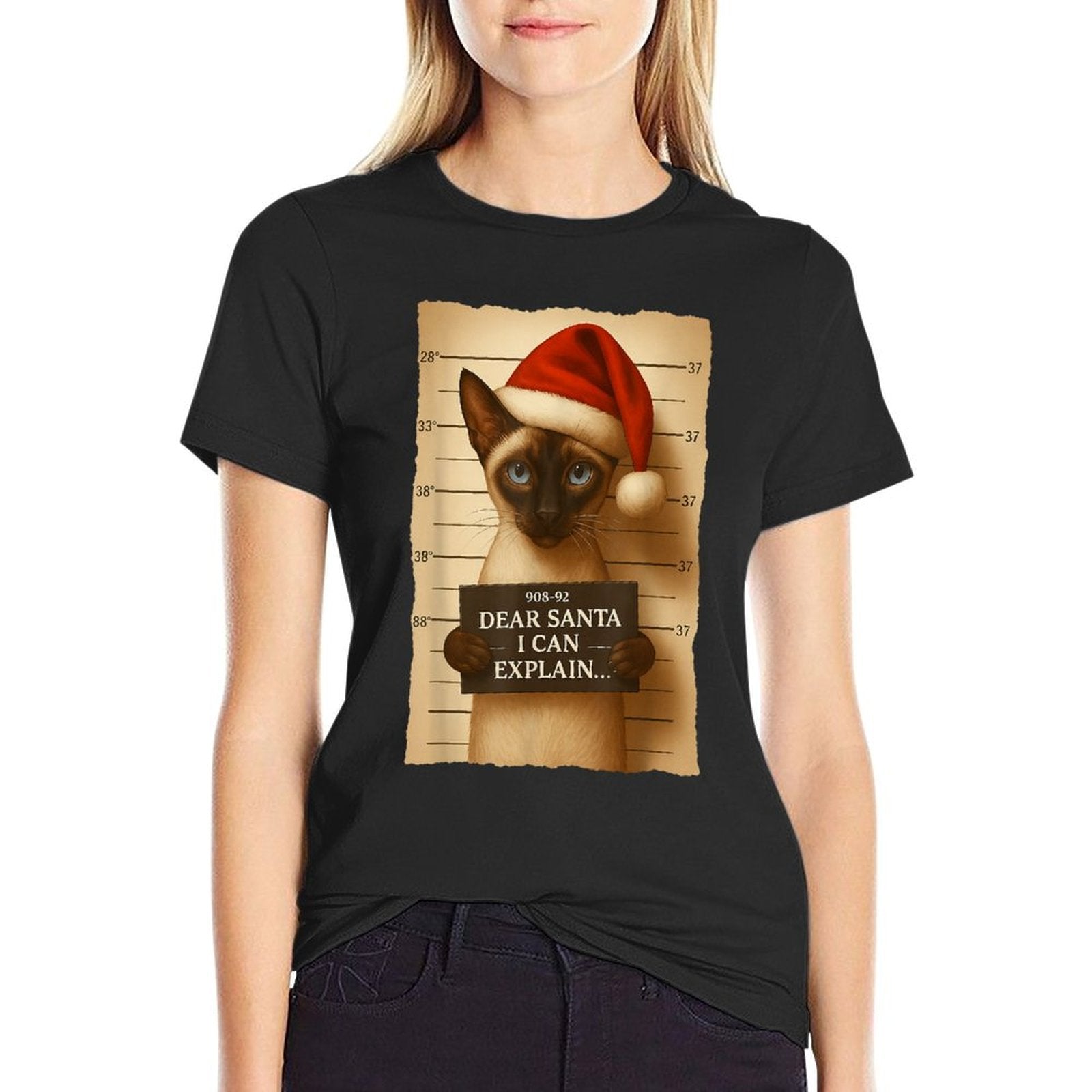 Funny Christmas Cat- Cute Siamese Santa Hat  Versatile T-Shirt