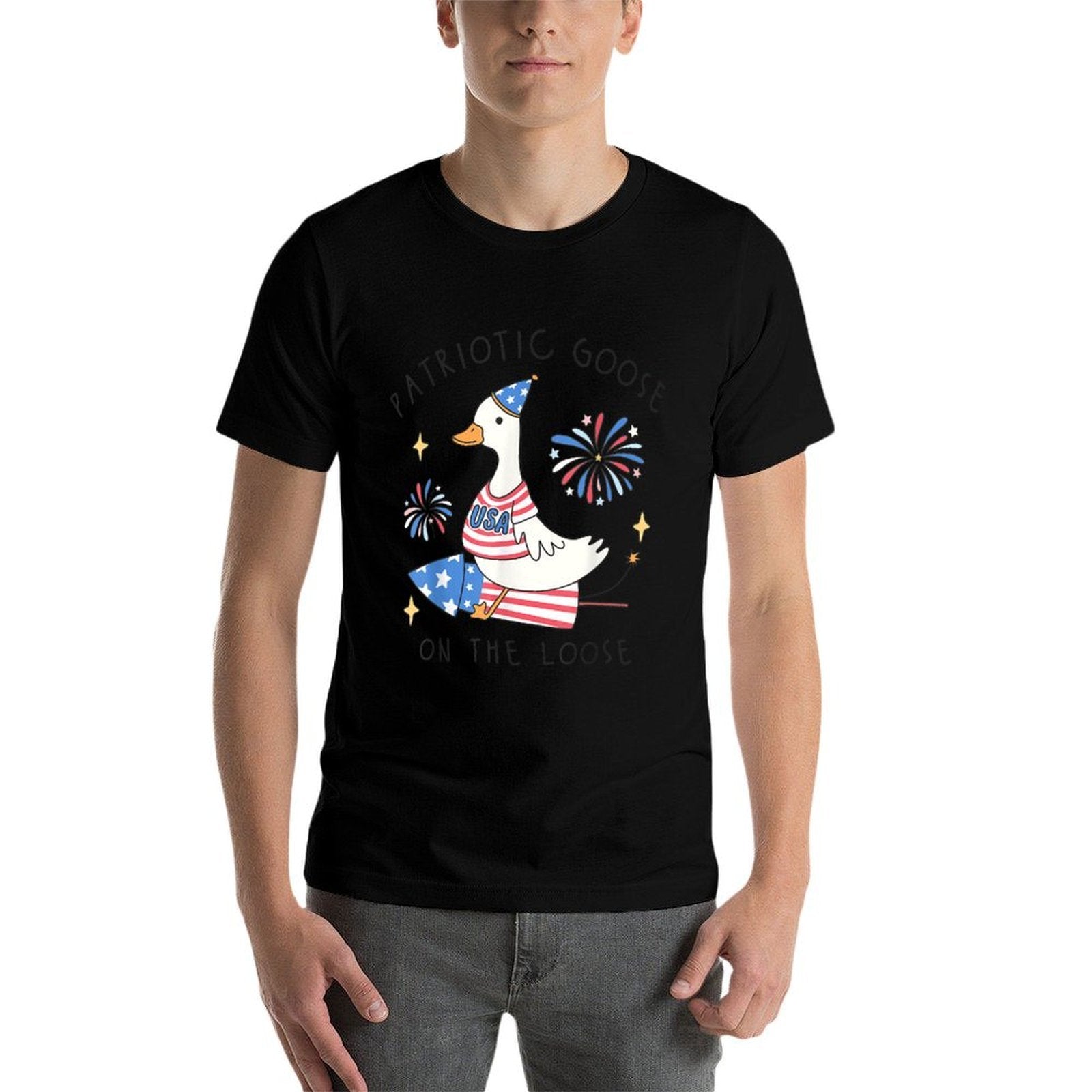 Patriotic Goose On The Loose Funny 4th of July Silly Goose  Versatile T-Shirt