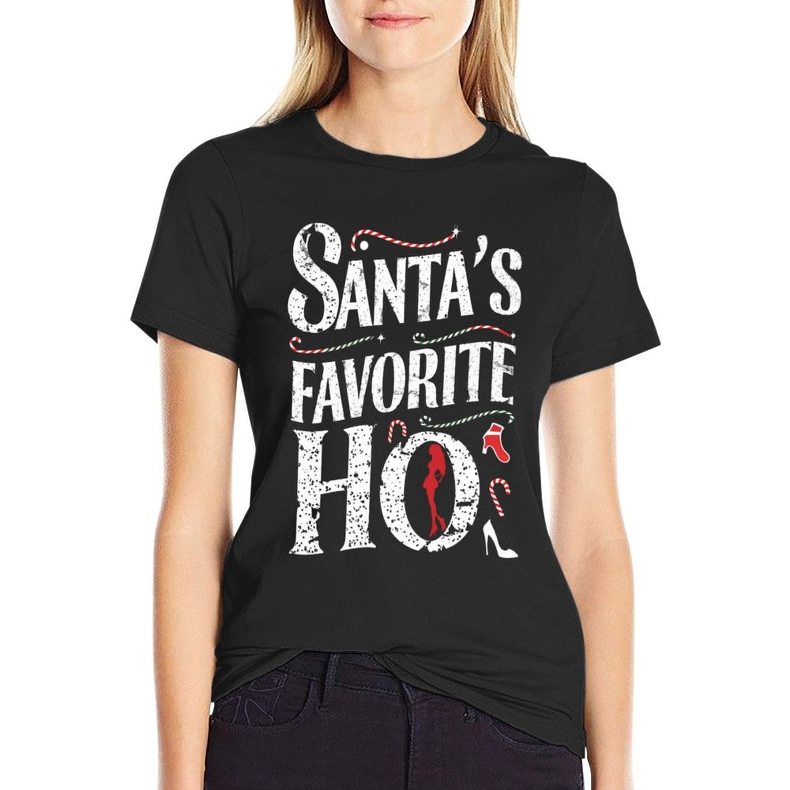 Funny Santas Favorite Ho Inappropriate Christmas for Women  Fade-proof Color T-Shirt