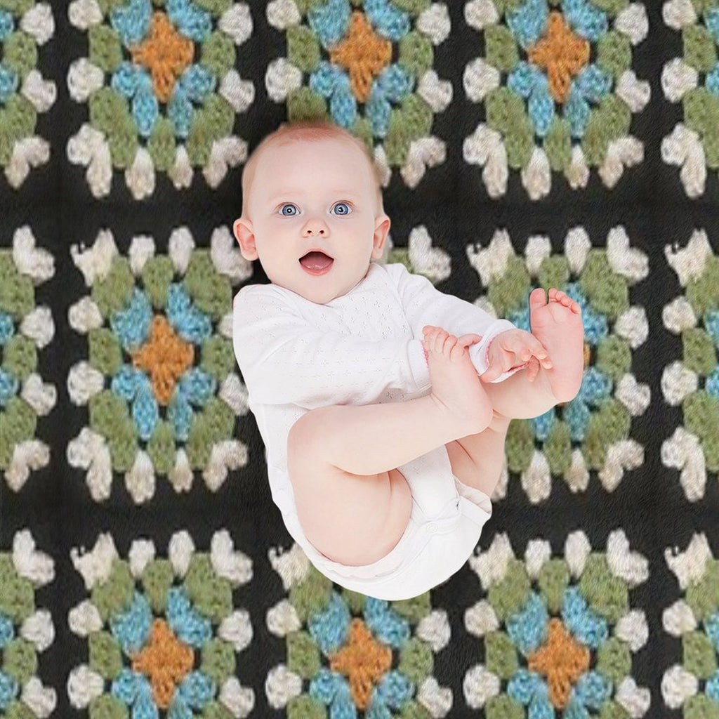 Orange, Blue And Green Granny Square Premium Throw Blanket