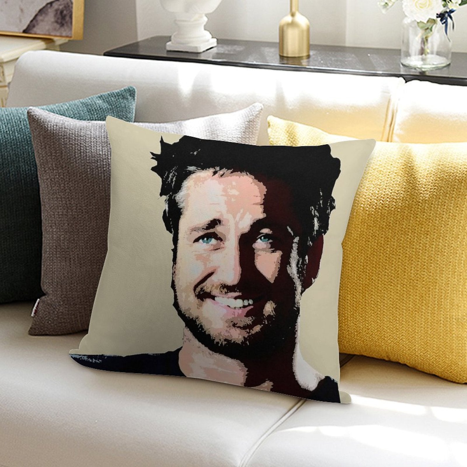 Gerard Butler Coloured Soft Reinforced Edging Throw Pillow