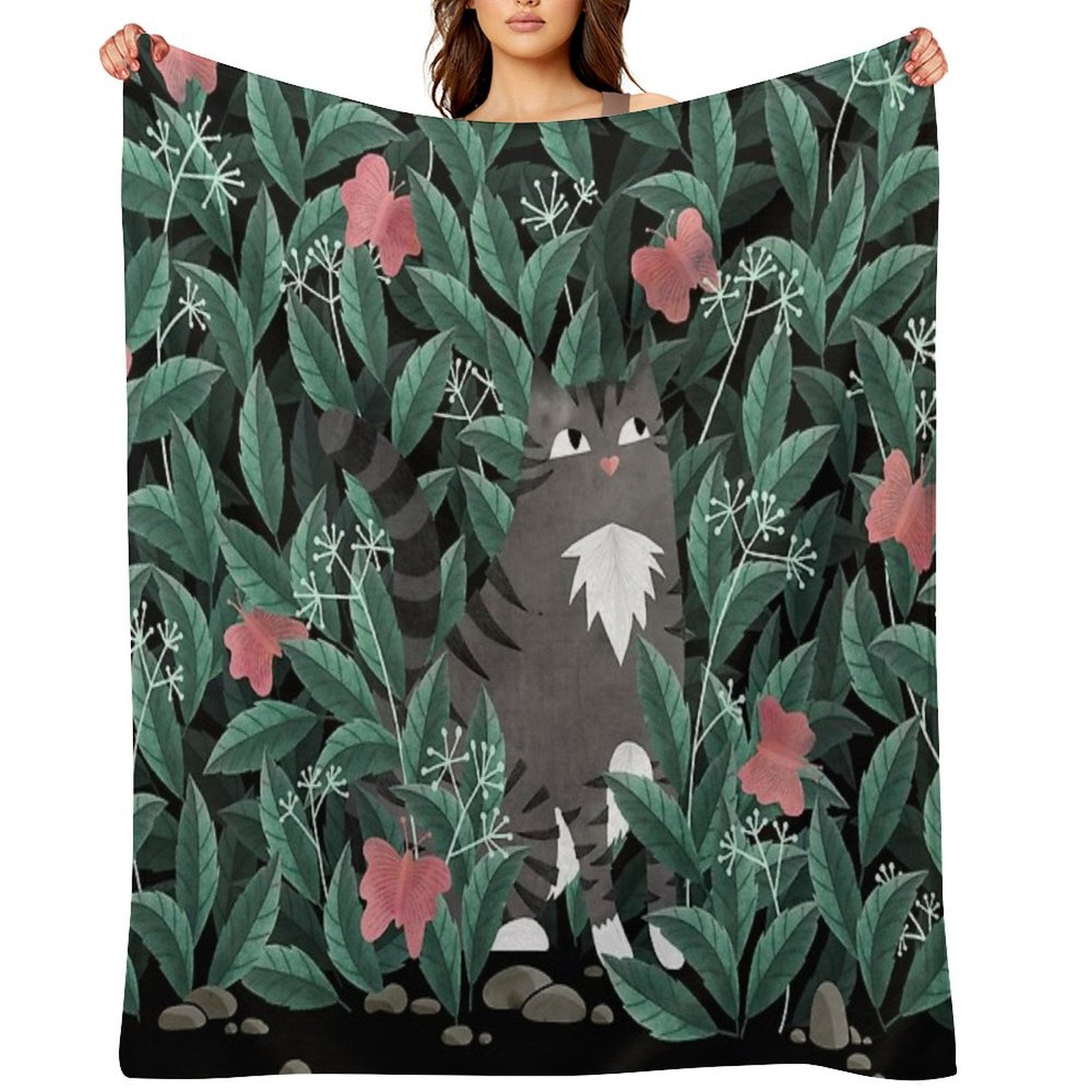 Butterfly Garden (Tabby Cat Version) Durable Throw Blanket