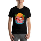 Funny Christmas in July Flamingo Santa  Tagless Design T-Shirt