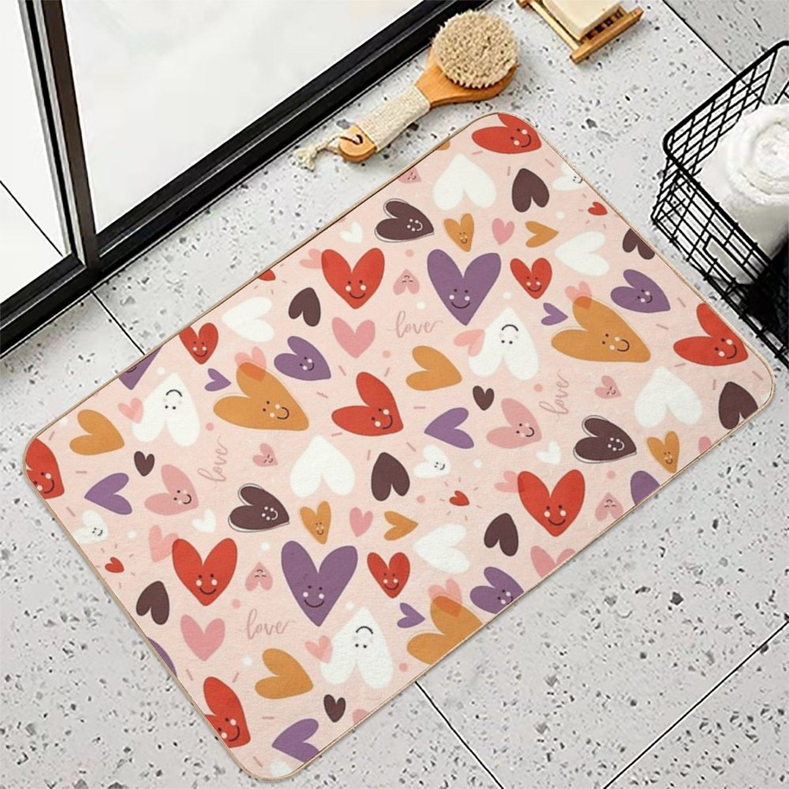 Cute Smiling Hearts Pattern  Fade-Resistant Bath Mat