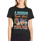 Woman Survives On Books Yarn Knitting  Polyester Blend T-Shirt
