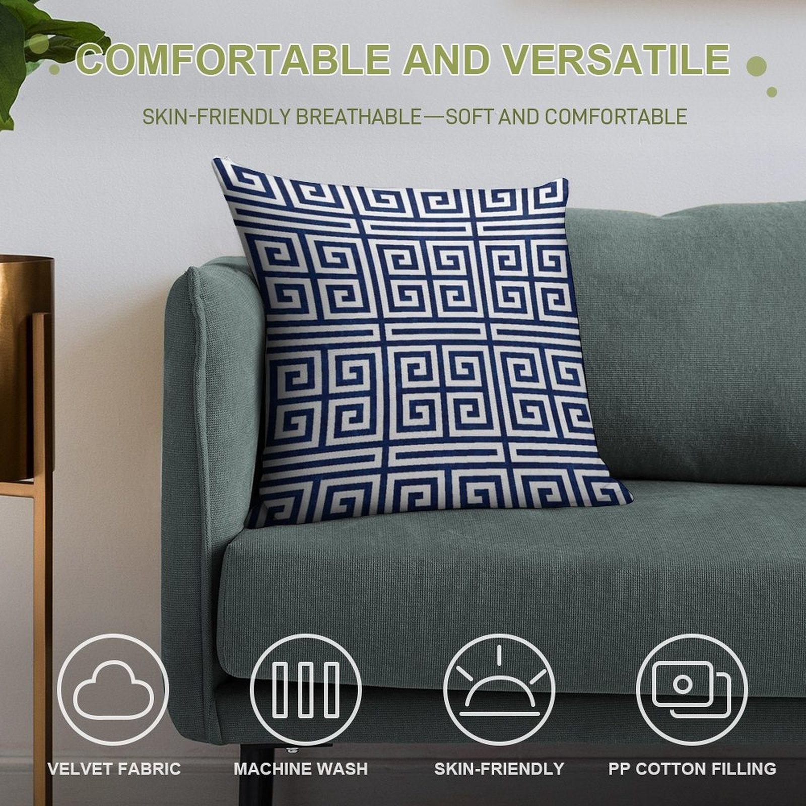 Greek Key - Blue And White Soft Skin-Friendly Throw Pillow