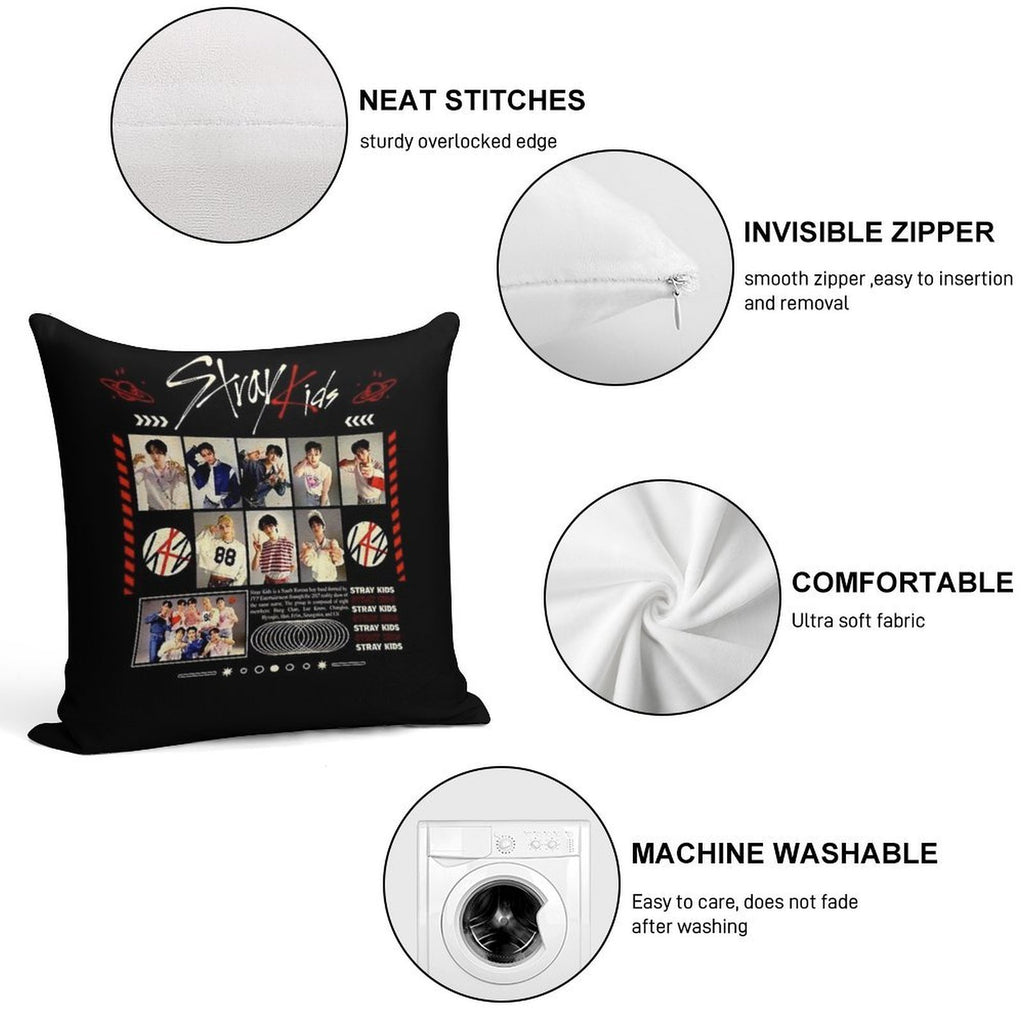 Stray Kids Concert Tour T-shirt Kpop Boy Group Bang Chan Lee Know Changbin Hyunjin Han Felix Seungmin Jeongin Soft Luxury Feel Throw Pillow