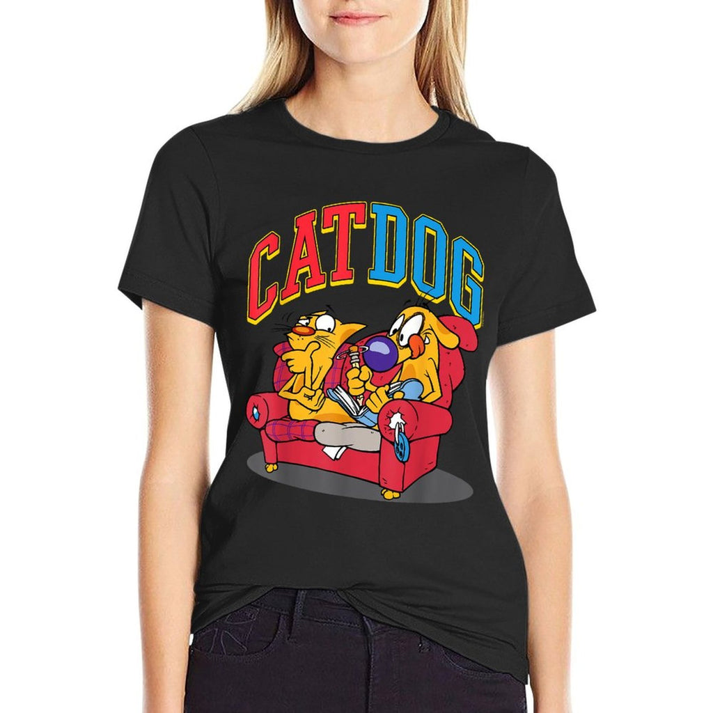 CatDog Hanging Out Retro Cartoon for Men Women Girls Kids  Versatile T-Shirt